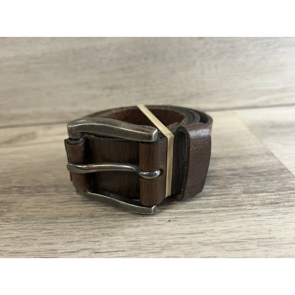 Vintage Genuine Leather Belt Silver Buckle Mens 36 Made In Mexico